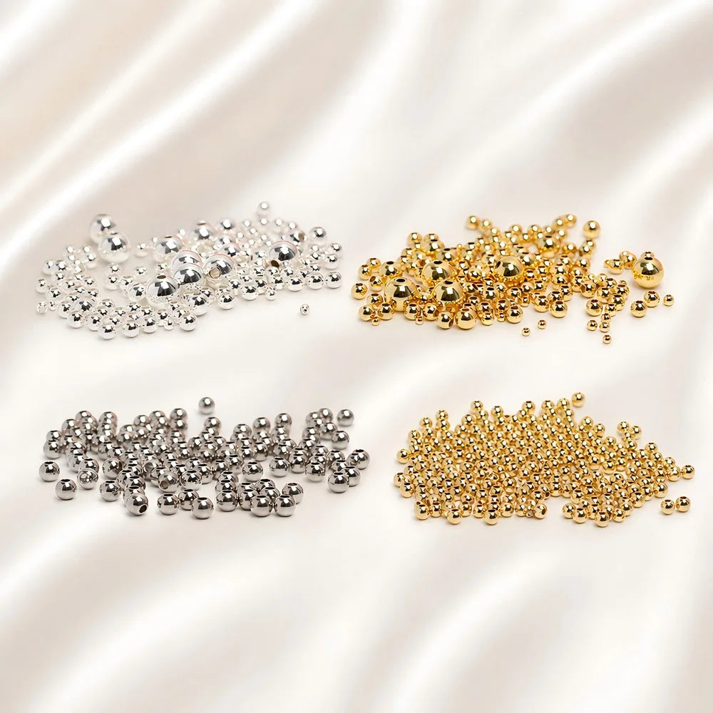 18K Gold Plated Brass Beads 2/3/4/5/6/8/10mm Hollow Round Spacer Beads for DIY Jewelry Bracelets & Necklaces Making