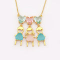 QIKU Cute 3 Kids Girl&Boy Heart Rhinestone Women Pendant Necklace Cubic Zircon Copper Sweet Jewelry Mother's Day Gift Wholesale