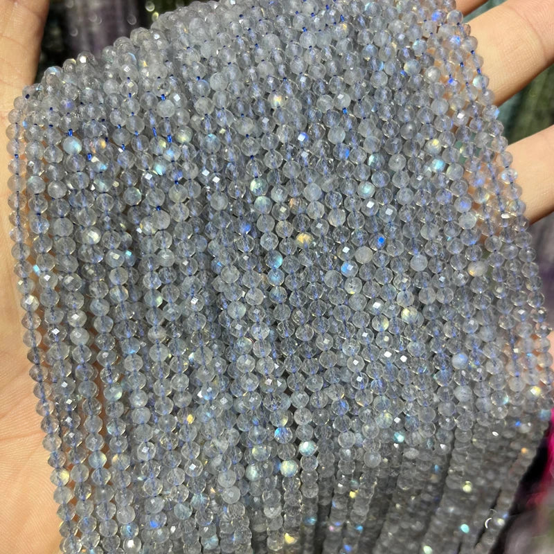 Wholesale Natural Grey Moonstone Beads 3mm Small Faceted Rondelle Gemstone Beads Grey Labradorite