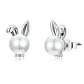CAOSHI Minimalist 925 Silver Plated Engagement Wedding Pearl Elegant Cute Rabbit Animal Stud Earrings