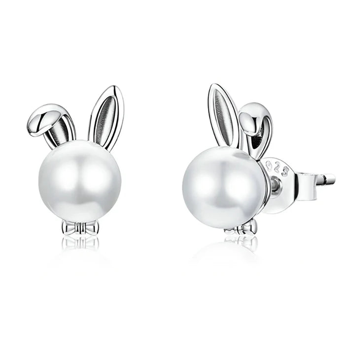 CAOSHI Minimalist 925 Silver Plated Engagement Wedding Pearl Elegant Cute Rabbit Animal Stud Earrings