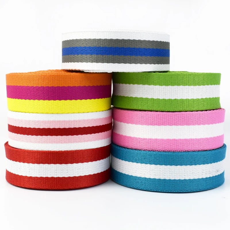 Deepeel RD152 3.2cm Ribbon Colored Striped Polyester Belt Bag Strap Sewing Webbing Accessories Thick Ethnic Webbing