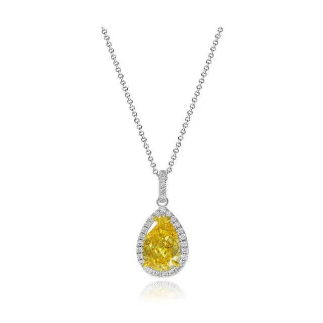 925 Sterling Silver Victorian Vintage Style Delicate Bridal Yellow Diamond Cubic Zirconia Colors CZ Teardrop Pendant Necklace