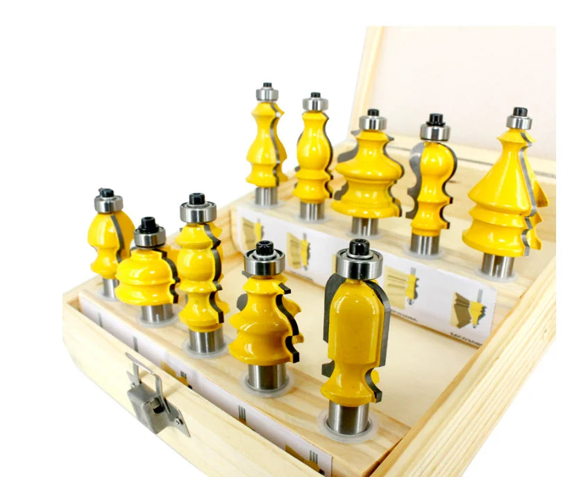 Kits012 10pcs Architectural Molding Router Bit Set - 12mm Shank Line Knife Woodworking Cutter Tenon Cutter for Woodworking