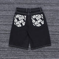 MC BUILD Casual Hip Hop Streetwear Jean Shorts Stonewashed Black Summer Mens Jorts with Letter Print Pocket