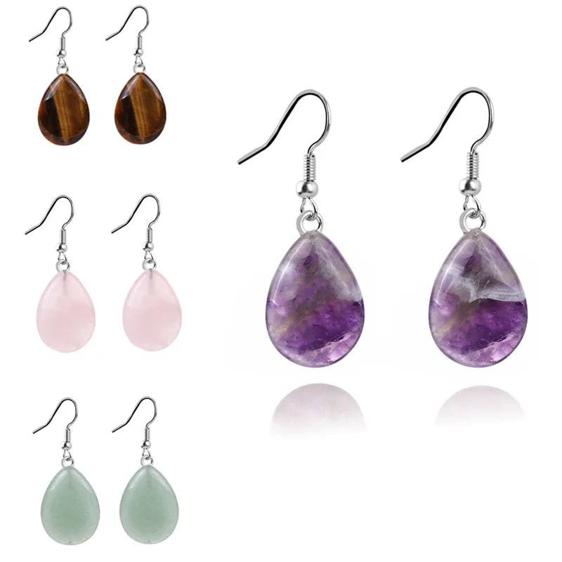 Chuanfan Natural Rose Quartz Stone Amethyst Earring Fashion Jewelry Water Drop Shape Entry Luxury Jewelry Gift for Women