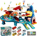 Slot Toys Dinosaur Winding Road Rail Car Climbing Hills Rail Car Colorful Vehicles Toys Set with 8 Racer Cars for Kids
