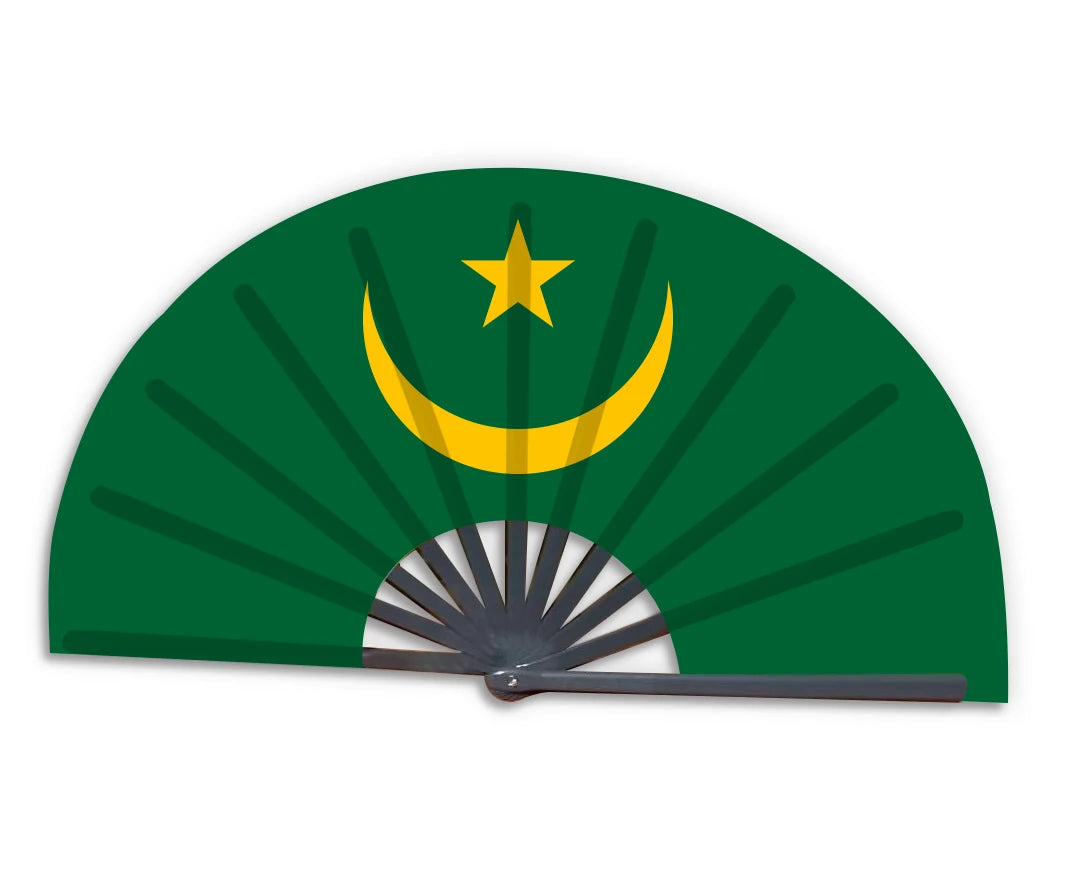 New Product Customized National Cuntry Flag Mauritania Folding Bamboo Hand Held Fan