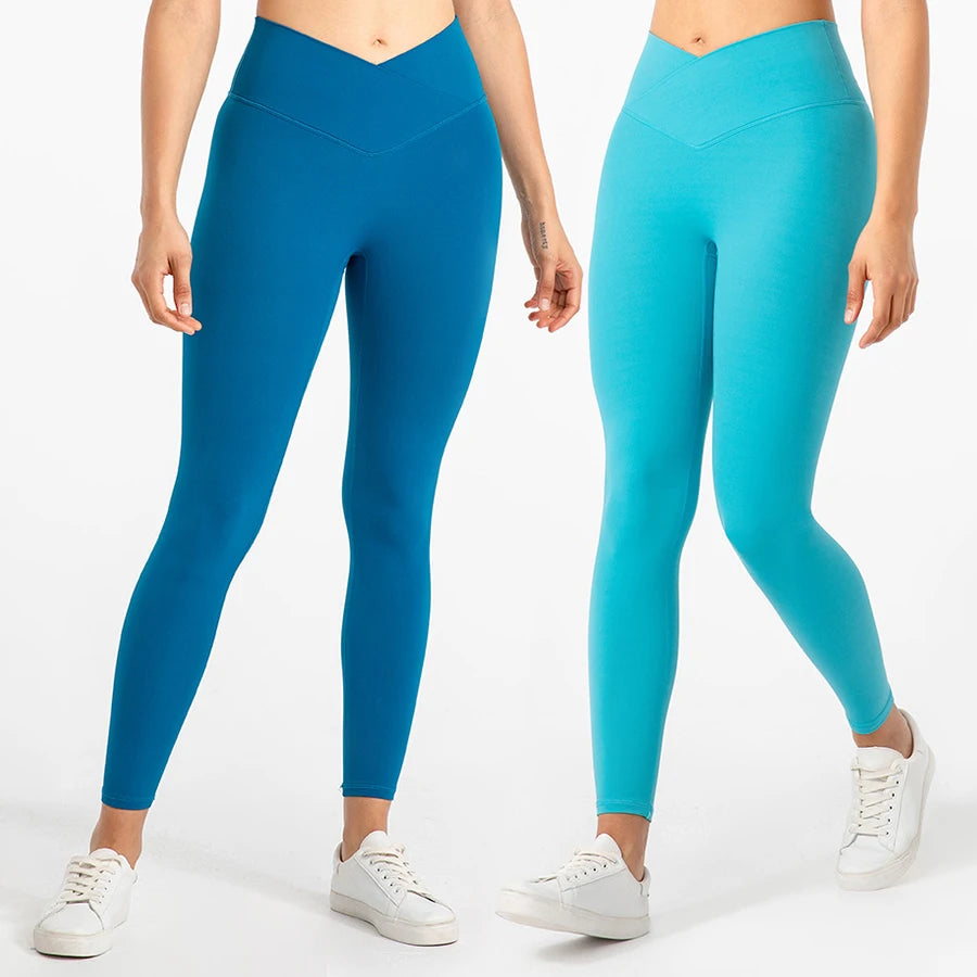 Private Label Summer Sport Pants High Stretch V Cut Cross Waist Leggings for Running Exercise Fitness Yoga-Solid Pattern Mid