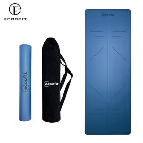 Ecoofit Extra Wide 4mm Thickness Cushion Unique Design Anti-Slip Eco-Friendly Natural Rubber Blue Green Yoga Mat Position Line