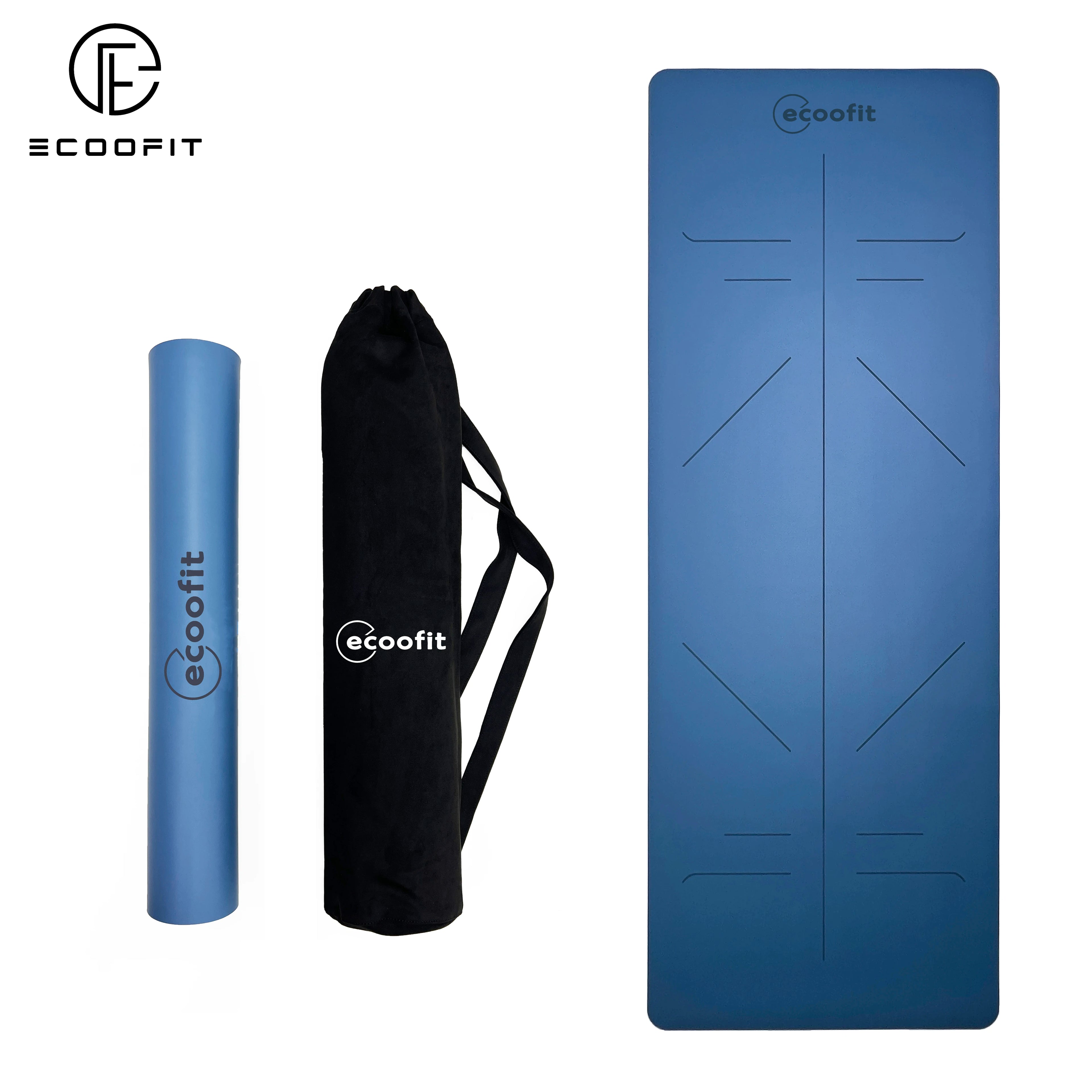 Ecoofit Extra Wide 4mm Thickness Cushion Unique Design Anti Slip Blue Green Pu Rubber Yoga Mat With Instructions Position Line