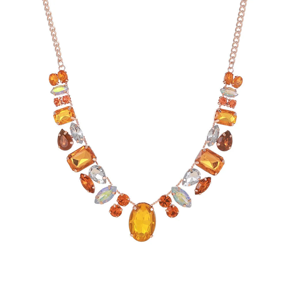 2024 Fashion Jewelry Full Diamond Necklace Colorful Gemstones Fashionable Banquet Glitter Choker Crystal Necklaces Accessories