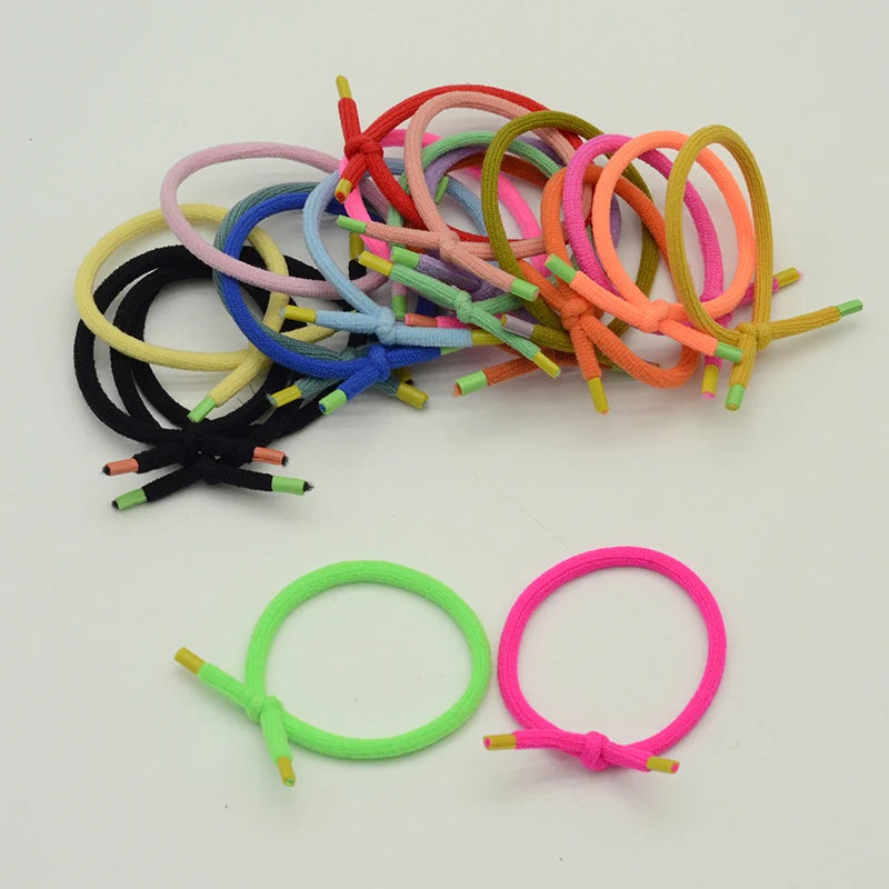 3mm Mini Knotted Kids Elastic Hair Bands With Colorful Plastic Beads Ends Nylon Hair Ties for Girls Elasticity Ponytail Holders