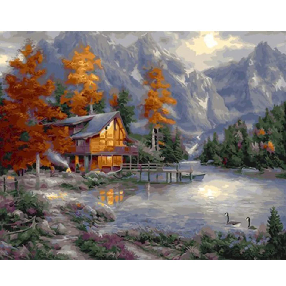 Adults' Classic Style DIY Crafts Picture Numbers Painting Kit Countryside Landscape Home Decors 40x50 MegaBDM