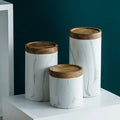 Retro Marble-sealed Large Ceramic Storage Canister with Wooden Lid Coffee Tea Food Storage Kitchen Counters Holiday Occasions