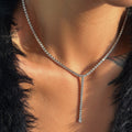2023 Dazan New 18k Silver Plated Tarnish Free Stainless Steel Minimalist Y Dangle 5a Zircon Iced Out Tennis Chain Necklace