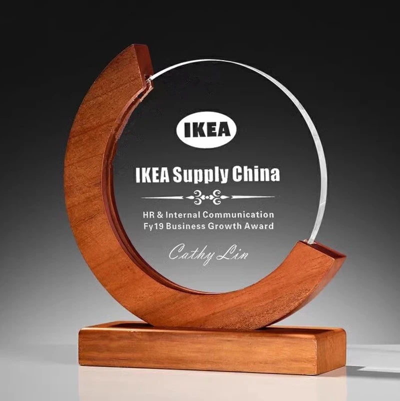 Blank 2026 Clear Round Crystal Trophy With Wooden Base Awards Trophies Company Souvenirs Gift