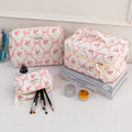 Cute Pink Quilted Travel Storage Bag Women Portable Wash Clutch Purse Handbags Zipper Cosmetics Make Case Quilting Mommy Bag