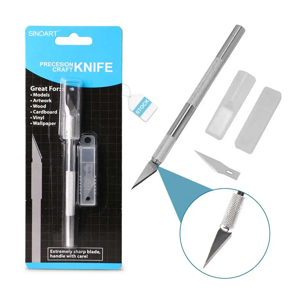 SINOART LOW MOQ Stainless Steel Precision Knife Craft Knife Set with 2 Spare Blades Cutting Knife for Art Supplies