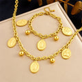 New 18k Gold Plated Stainless Steel Virgin Mary and the Angels Charm Jewelry Set Tarnish Free Necklace Bracelet Set for Women