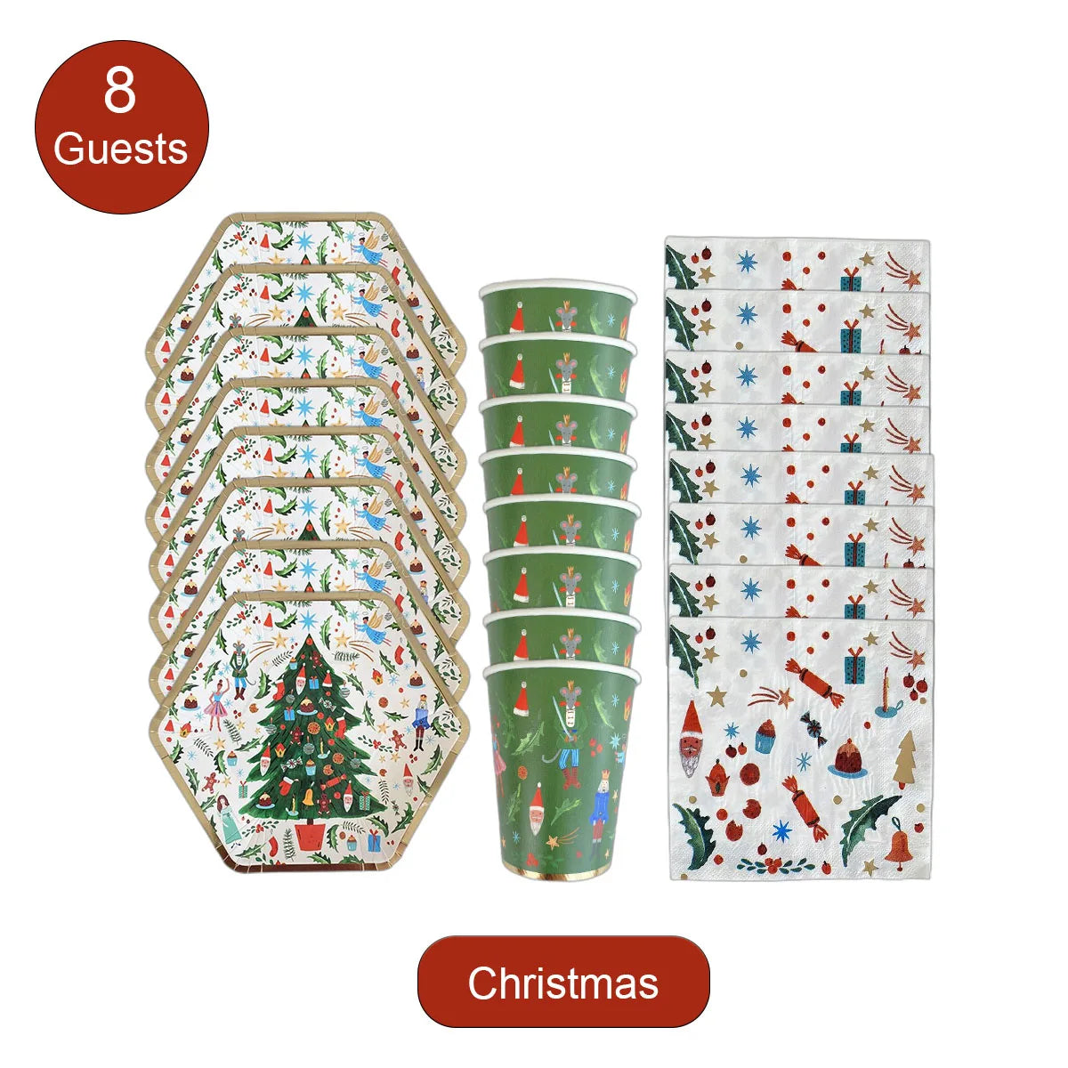 Paper Christmas Party Plate Cup Napkin Kit for 8 Guests Disposable Tableware Set by Party Maker 616243