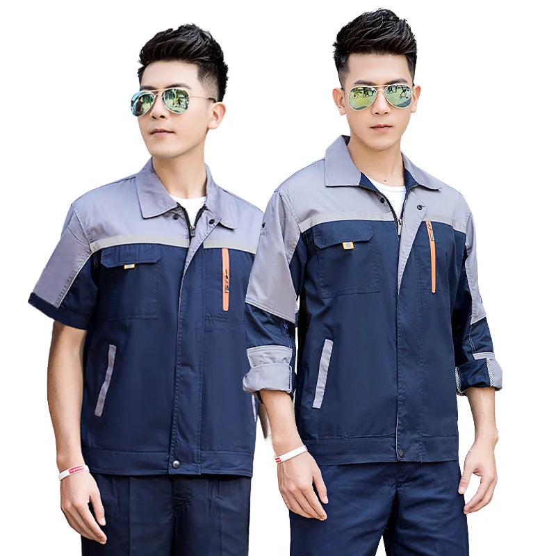 Custom Wholesale 100% Cotton Long Sleeve Construction Uniforms Breathable Reflective Strip Work Clothing Workshop Workwear