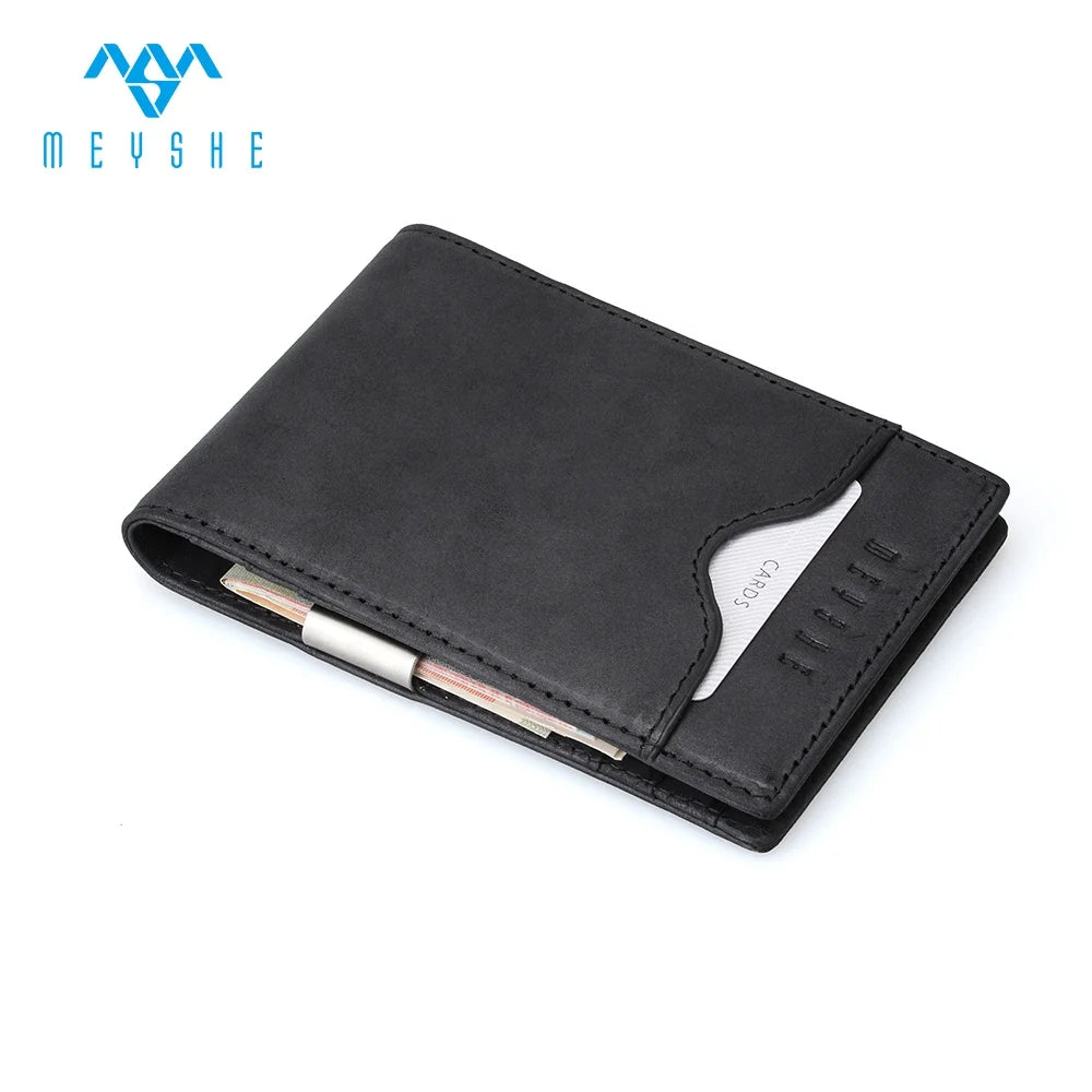 Factory Custom Logo Crazy Horse Leather RFID Blocking Slim Money Clip Purse Wallet Cardholder for Men