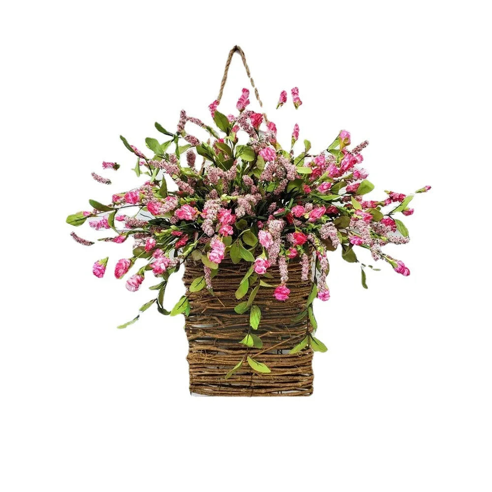 Hot Selling New Home Decor Pink Berry and Wildflower Door Hanging Flower Basket