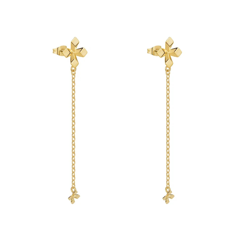 Original Design 18K Gold Plated Brass Jewelry Piercing Flower Shape Stud Long Chain Tassel Drop for Women Gift Earrings E221481