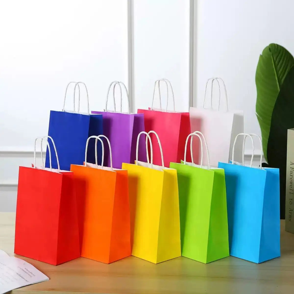In Stock Take Away Food Packaging Kraft Paper Bags With Twisted Handles Wedding Birthday Party Favor Colored Paper Bags