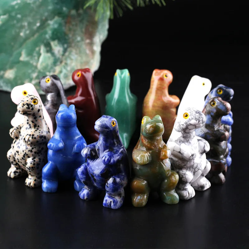 2.5 Inch Small Gemstone Dinosaur Carving Crystal Animal Figurine Reiki Healing Stone Statue