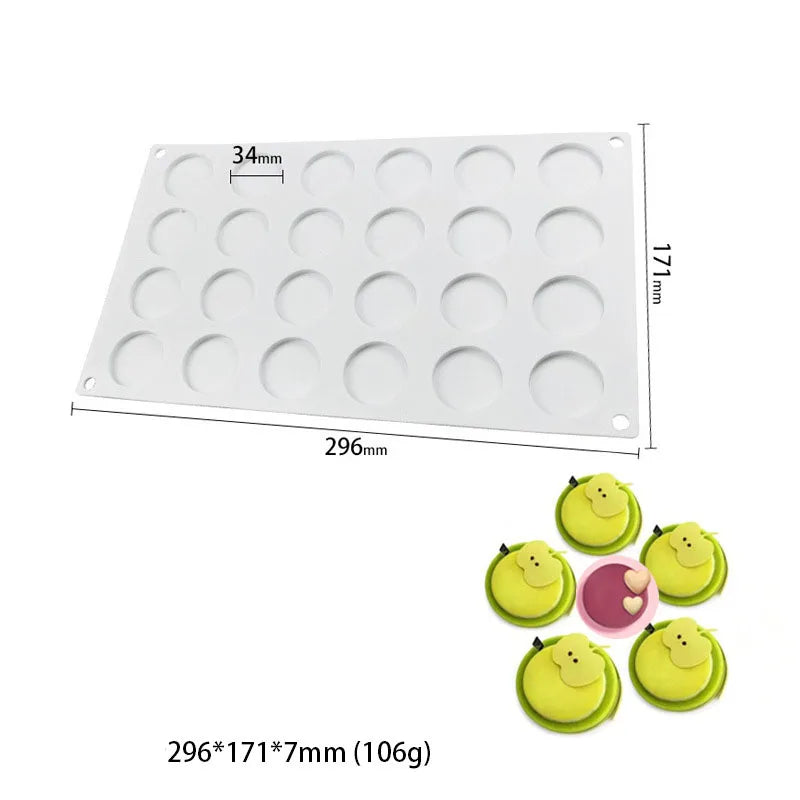 D5004 24 grid Disc seal Turn sugar Mousse Cake Ice cream Popsicle jelly Chocolates Resin decorate Silicone Mold baking 3D Mould
