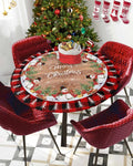 60 Inch Merry Christmas Snowflake Round Table Cloth Christmas Tablecloths Red Xmas Cover Holiday Tabletop Decoration for Kitchen