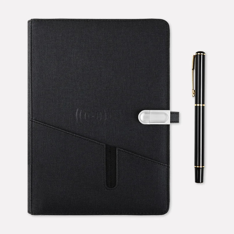 A5 Leather Notebook Wireless Charger 10000mAh Power Bank Business Smart Notebook Agenda