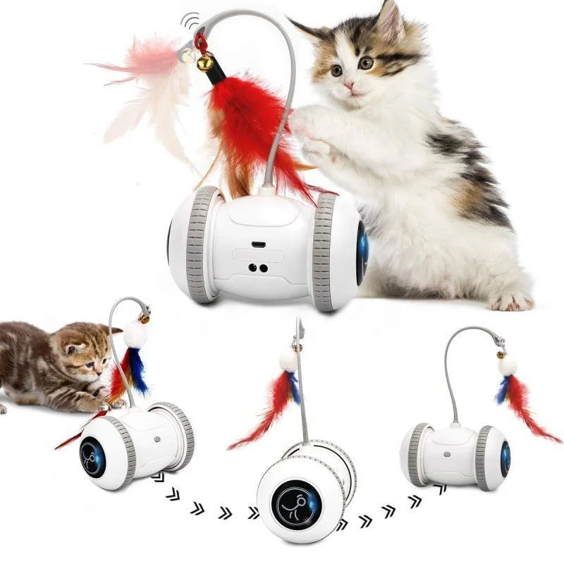 Automatic Rechargeable Electric Cat Toy Fashion Classic Rolling Wheel Pet Training Tool Feather Stick Interactive Cat Toys