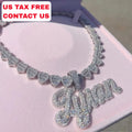 Iced Out Baguette Necklace Custom Name Pendant Necklace Bling Bling CZ Hip Hop Personalized Letter Necklace Jewelry