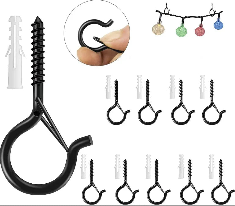 Outdoor Wall Mount Ceiling Mount Black Cup Hooks Screw String Light Hooks