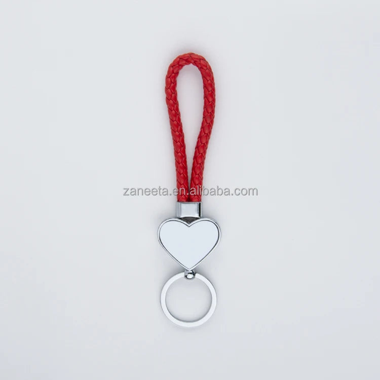 Custom Keychain Double Sides Printed Heart Blank Photo Sublimation Metal PU Strap Name Keychain