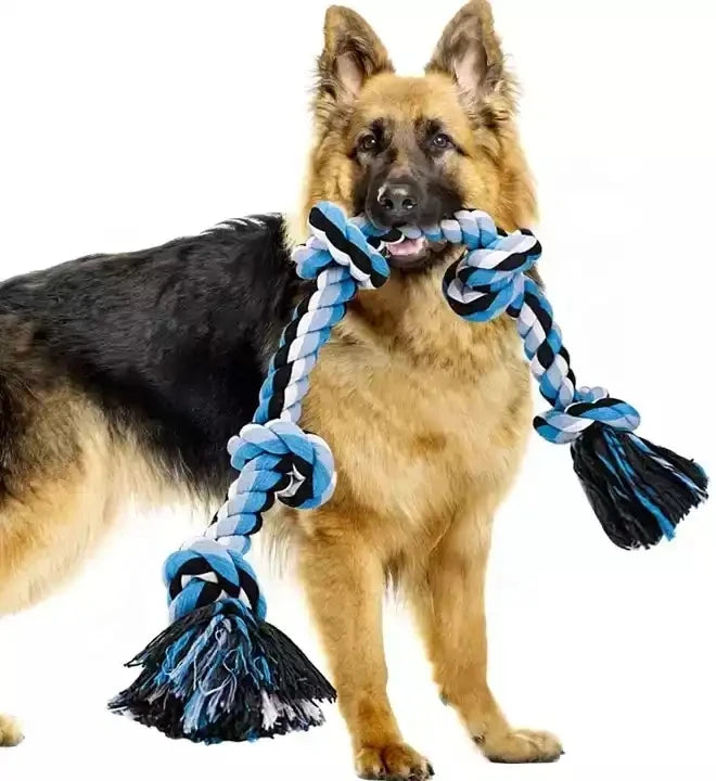 Indestructible Cotton Dog Rope Toys for Aggressive Chewers Heavy Duty  Tug Toy 5 Knots Dog Rope Chew Toy 3ft Bliue Interactive