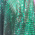 Haute Couture Emerald Green Crystal Rhinestone Square Diamonds Rhinestone Beaded Mesh Fabric