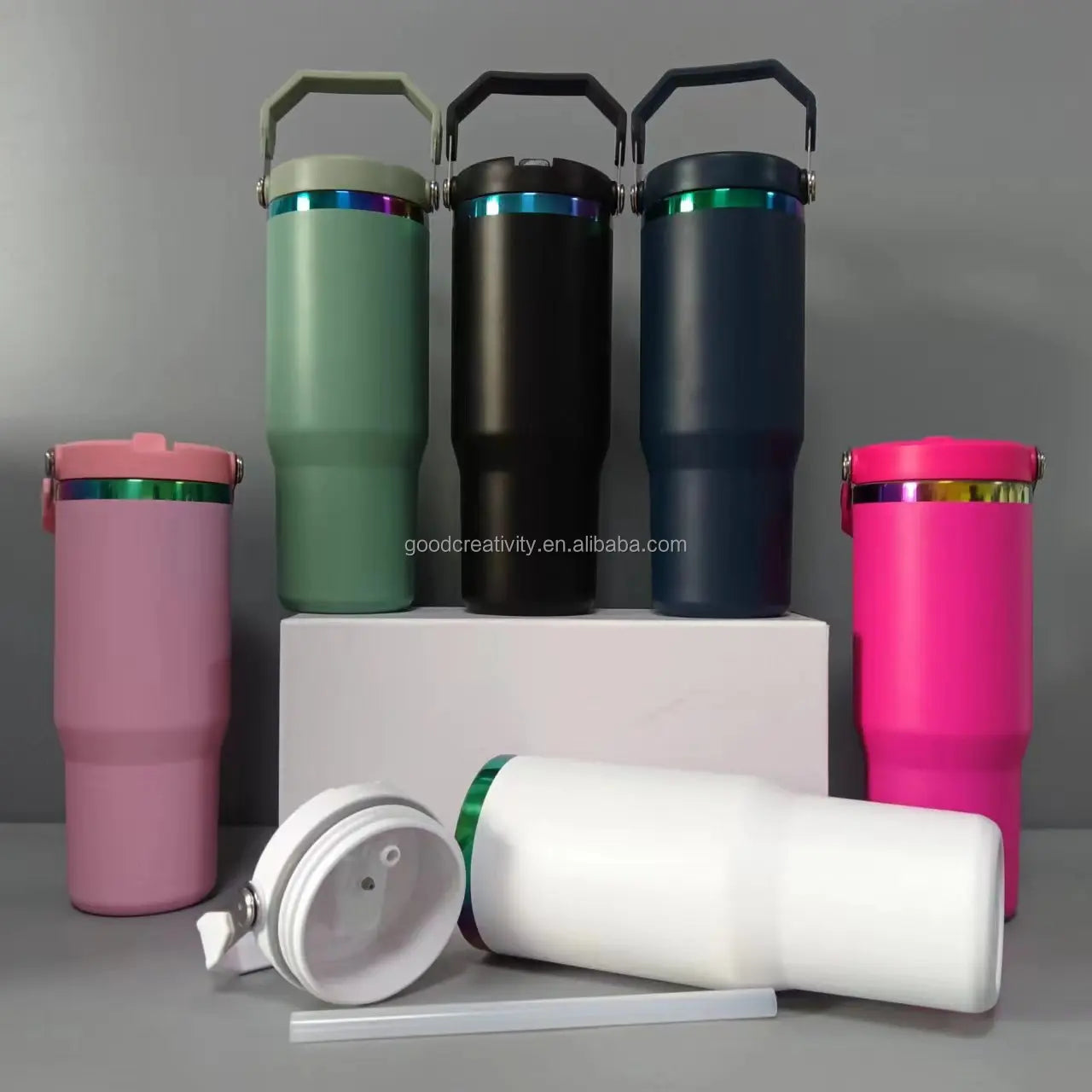 30oz Stainless Steel Tumbler Vacuum Insulated Water Bottle for Home Office or Car Reusable Cup With Straw Leak Resistant Flip