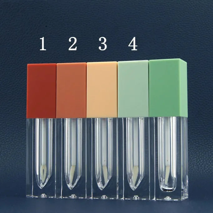 Wholesale 3ml clear PET square Empty Lip Gloss Tube Red Brown Green Cap Transparent  Private Label square Lip Gloss Tubes