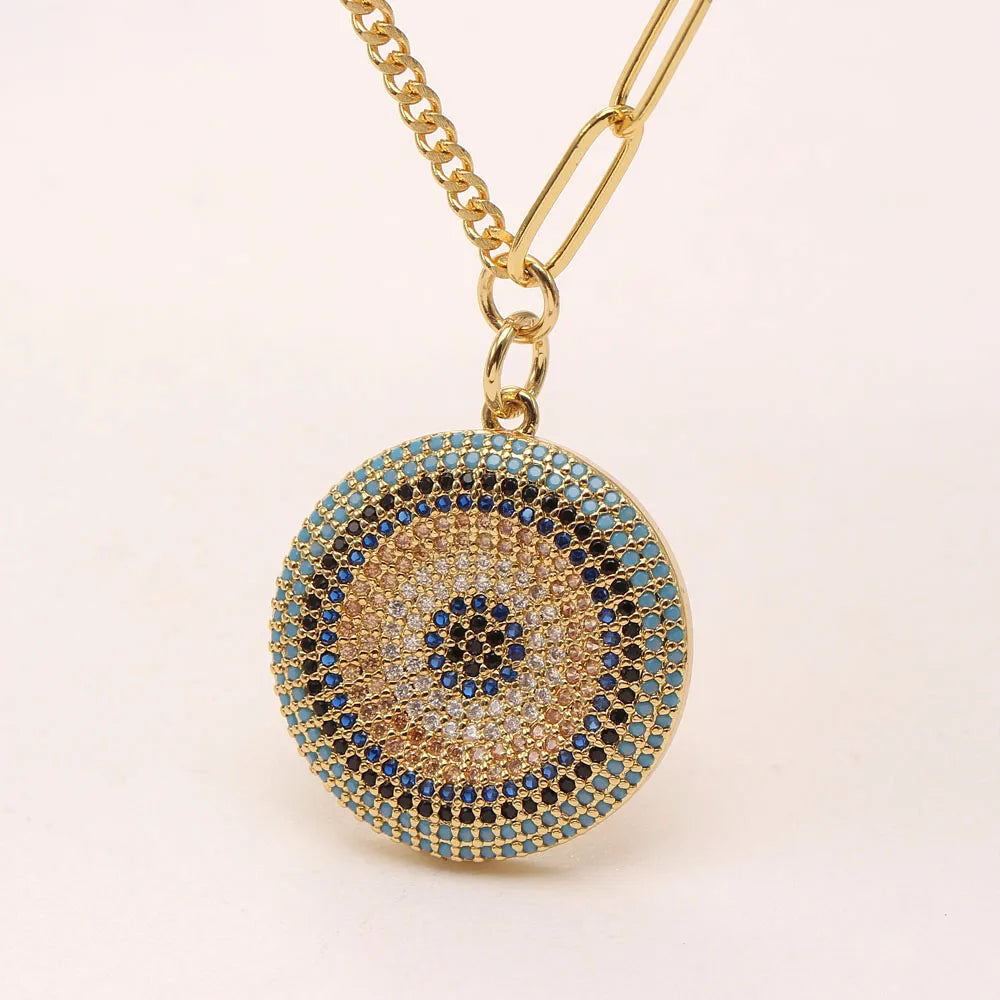 Hip Hop Jewelry Round Cubic Zircon Pendant Necklace 18K Gold Plated Asymmetrical Chain Collar Copper Material Choker for Men