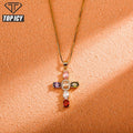 Luxury Micro Pave Zircon Cross Pendant Necklace Mix Color Box Link Chain Hip Hop Style Wedding & Party 18K Gold Plated Jewelry