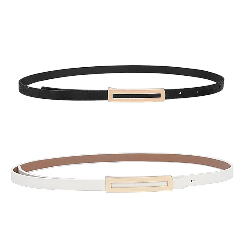 Women's Skinny Patent Pu Leather Belt Adjustable Slim Waist Belt With Gold Buckle for Dress
