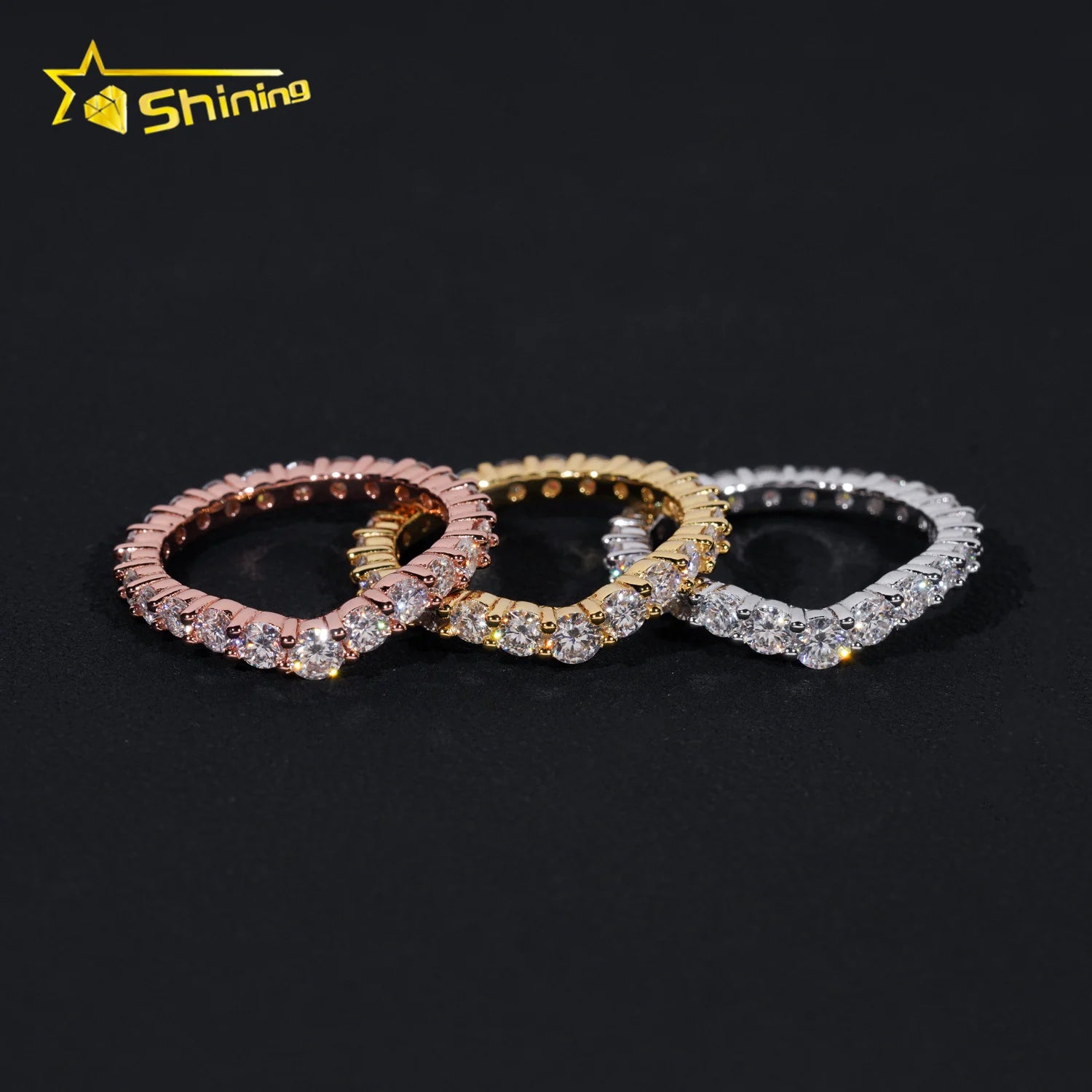 Fashion Design VVS Moissanite Round Band Engagement Ring Gold Plated 18K 925 Sterling Silver Wedding Rings