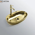 Meiyani Luxury Modern  Ceramic Gold Bathroom Sink Color Sink Oval-shaped  Counter Top for Hotels