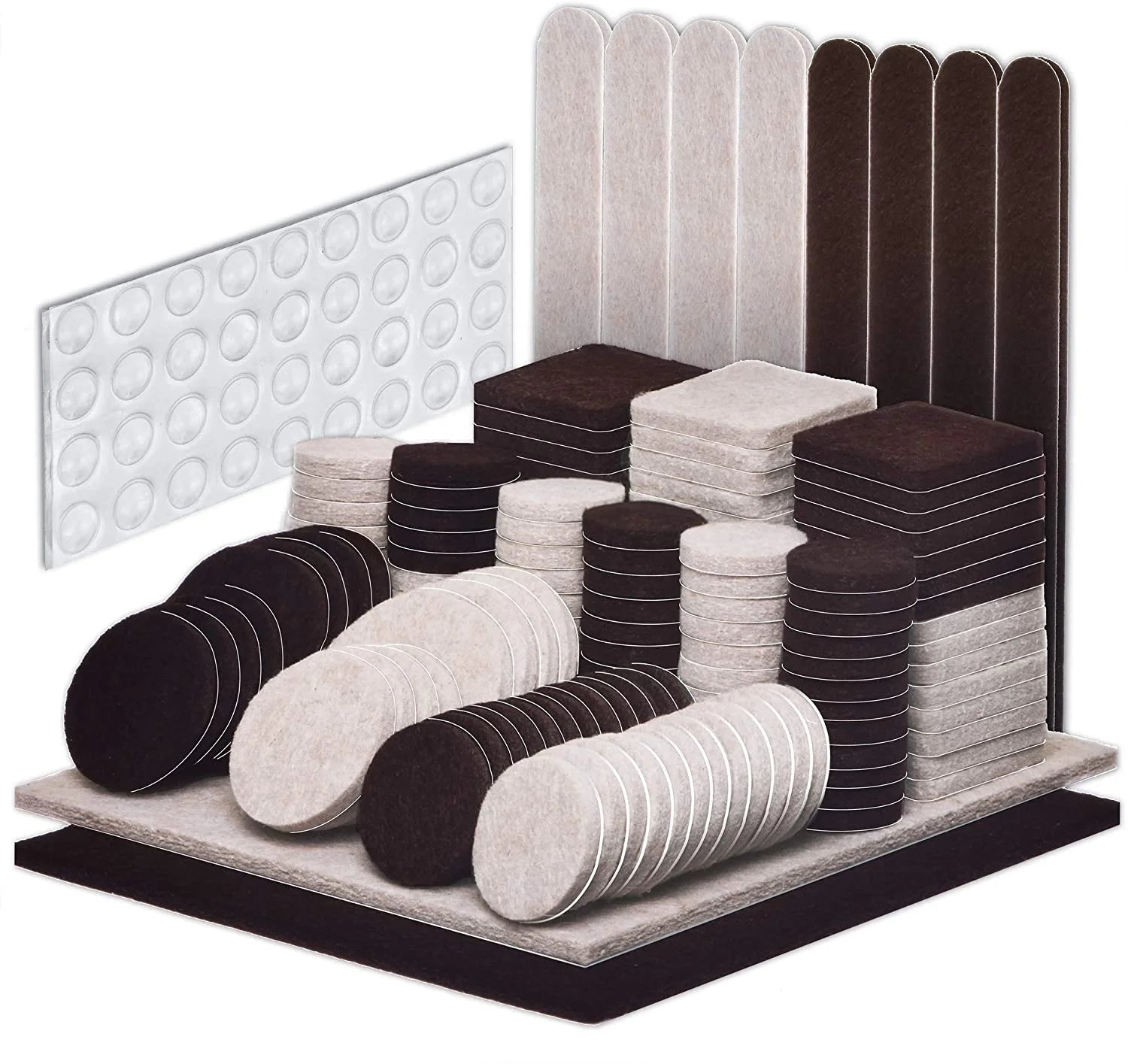 166 Piece Two Colors Variety Sizes Self Adhesive Furniture Felt Pads With Transparent Noise Reduction Bumpers