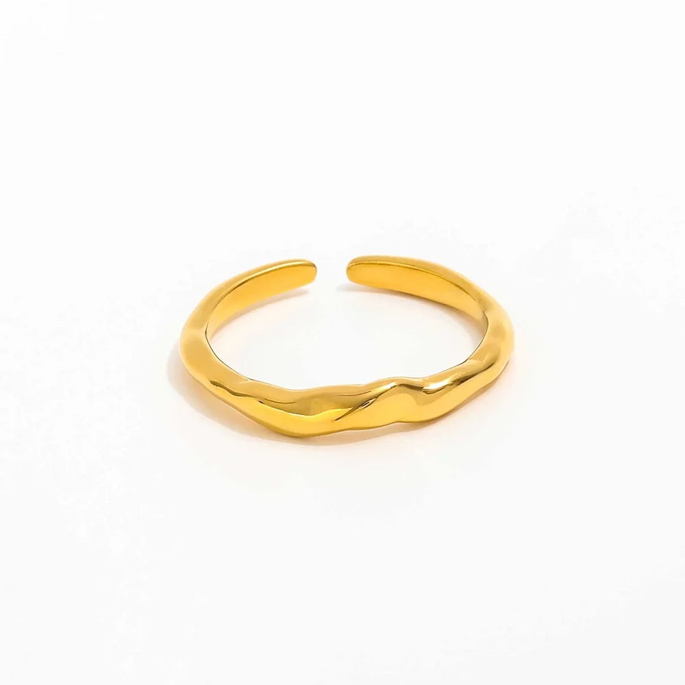 Joolim High-End 18K Gold Plated Stainless Steel Dainty Abstract Irregular Open Ring for Women Jewelry Wholesale