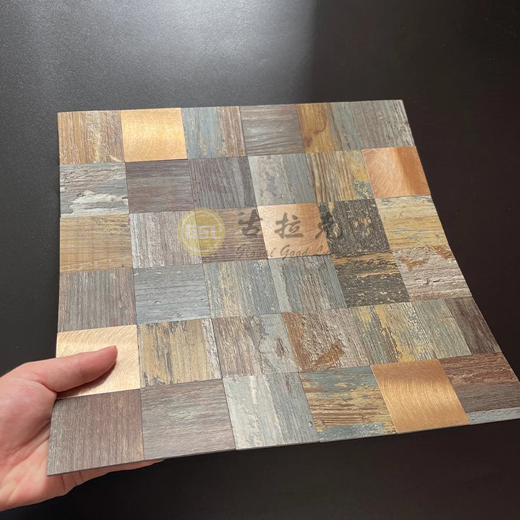 Marble Grain Self Adhesive Metal Mosaic Wall Kitchen & Bathroom Backsplash Peel and Stick Mosaic Tile PVC Waterproof Modern